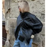 MUJER Black Faux Leather Jackets for Women Outerwears Office Women's Bomber Jacket - Image 2