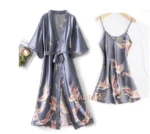 Sexy Nightwear Gown Set Women 2PC Pyjama V-Neck Pajamas Silky Sleepwear - Image 4