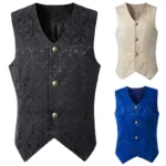 Vest Men Renaissance Steampunk Coat Gothic Jacquard Waistcoat Single Breasted  Dress Vest for Suit - Image 2