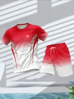 Men's Summer Fashion Personalized Color  Round Neck T-shirt Shorts Set Sportswear - Image 2