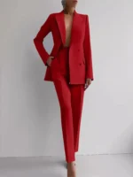 Spring Casual Long Sleeve Suit Set Autumn Elegant Office Lady Solid Slim Tops Two Piece Sets - Image 2
