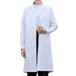 Women Men Unisex Long Sleeve White Lab Coat Notched Lapel Collar