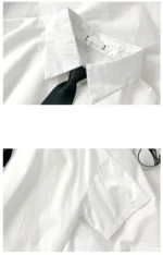 White Shirt Women Blusas Short Sleeve Lapel Blouse with Tie Japanese Fashion - Image 4