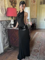 Sisterlinda Backless Fashion Dresses Elegant Halter Patchwork Draped Maxi Bodycon - Image 2