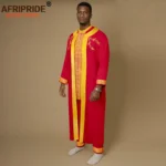 African Men Clothing Embroidery Agbada Robes Shirts and Pants 3 Piece Set - Image 3