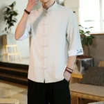 New Crane Embroidery Top Traditional Chinese Clothing for Men Vintage Half Sleeve - Image 3