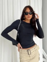 Women Casual Long Sleeve T-Shirts Spring Autumn Solid Slim Fit Pullovers Tees Shirts - Image 2
