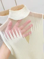 Mesh Knitted Top Women Y2K Tank Top Half Neck Vest Female Sleeveless Sweater - Image 6