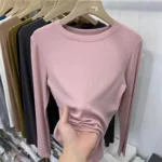 Office Lady Basic O-Neck Slim T-Shirt Women Solid Multi Color - Image 5