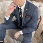 British Korean Style High Quality Modified Plaid Three-Piece Suit for Men