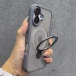 Matte Ring Holder Glass Lens Phone Case For iPhone 16 15 14 13 12 11 17 Pro Max