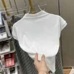 Woman Clothing Short Sleeve T-shirt Slim Fit Tops Female O-Neck Knitted - Image 4