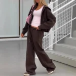 BJTZ 2026 New Autumn Women Zip Up Hooded Tracksuit Set Grey Casual - Image 4