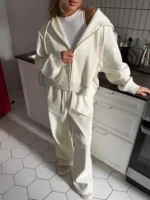 BJTZ 2026 New Autumn Women Zip Up Hooded Tracksuit Set Grey Casual - Image 6