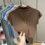 Woman Clothing Short Sleeve T-shirt Slim Fit Tops Female O-Neck Knitted