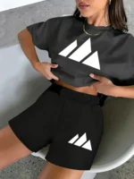 Summer popular fashion sporty casual printed round-neck short-sleeved - Image 3